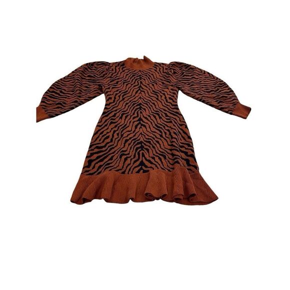 Ulla Johnson Joni Animal Print Puff Sleeve Wool Sweater Dress In Rust Women’s L - Picture 16 of 16